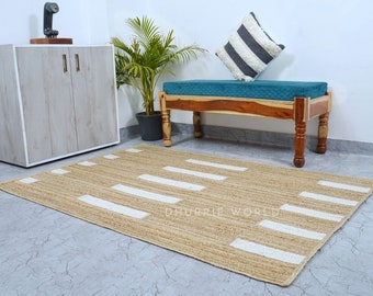 Tappeto in juta naturale, tappeto di dimensioni personalizzate, tappeto con decoro boho, tappeto in juta boho, tappeto in juta intrecciato, tappeto moderno in juta, tappeto rustico in juta
