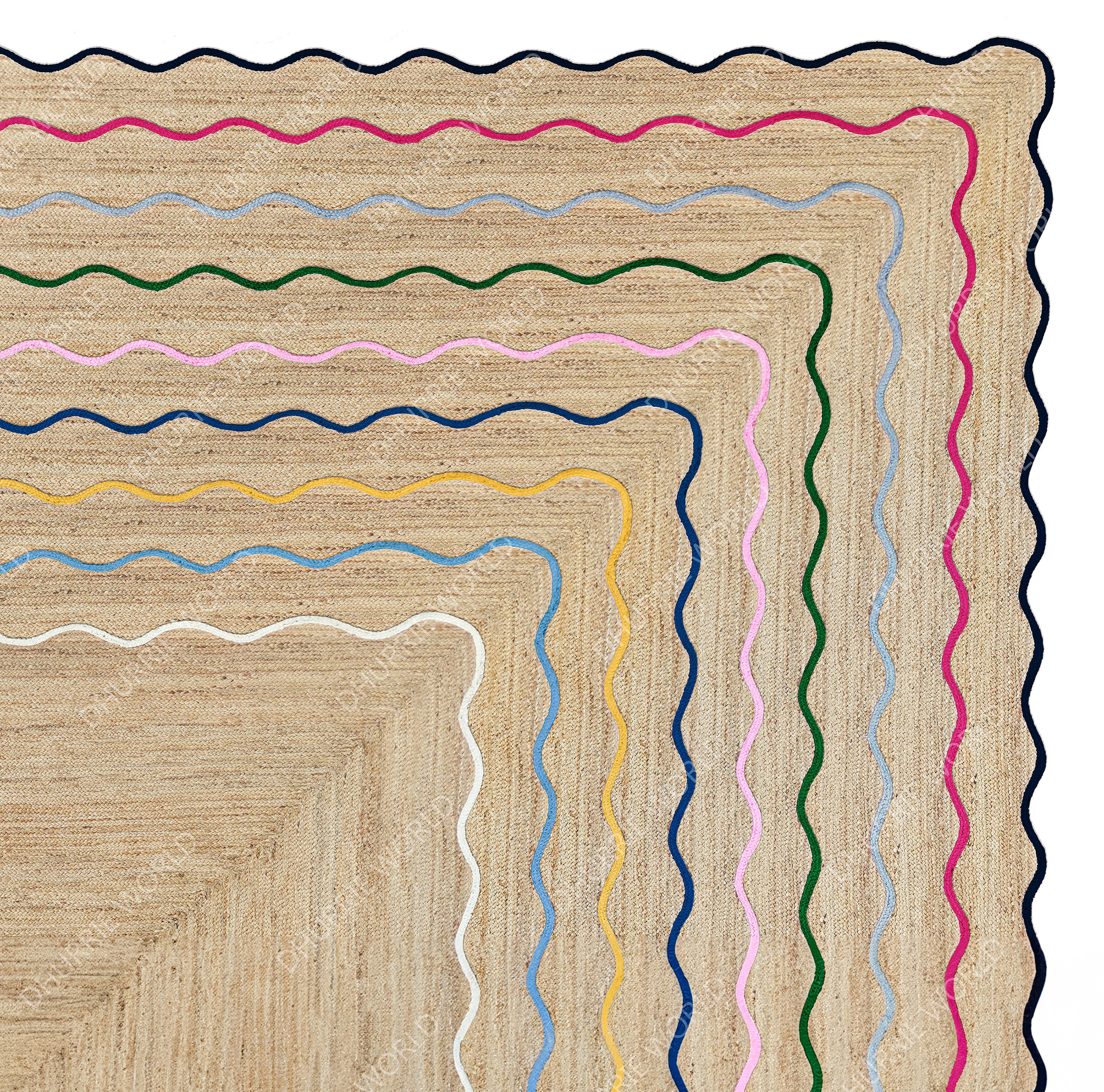 Scallop Jute Rug, Natural Jute Wavy Edge Rug, Scalloped Border Rug, Bohemian Jute Rug, Boho Decor Area Rug, Custom Size Jute Rug