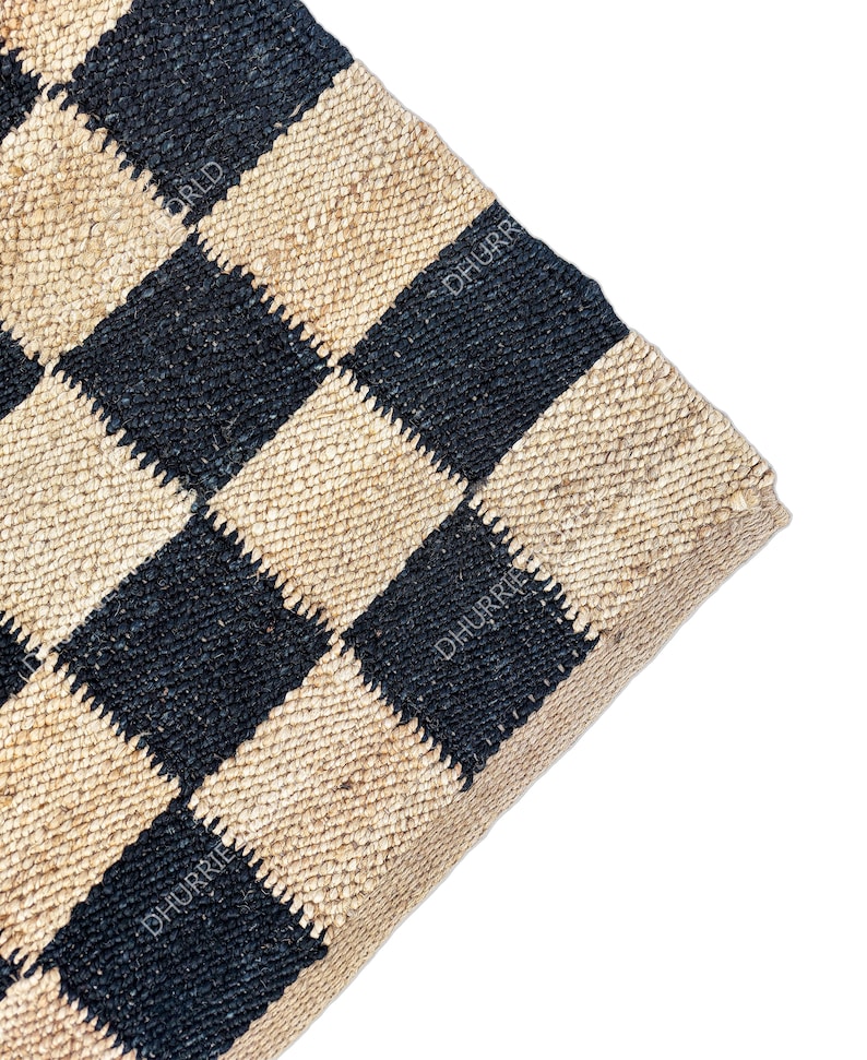 Checkered Jute Rug, Custom Size Runner Rug, Hallway Runner, Boho Jute Rug, Large Jute Rug, Checker Board Rug, Indian Jute Rug image 10