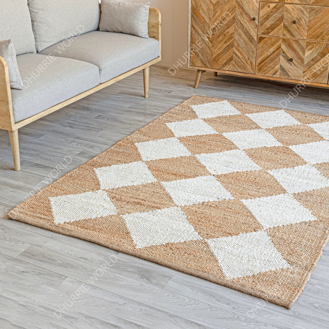 Diamond Jute Rug, Natural Jute Area Rug, Jute Runner Rug, Textured Boho ...