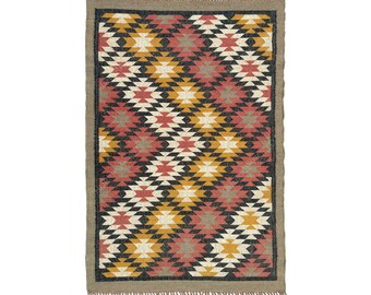 Alfombra Kilim de yute de lana, alfombra vintage, alfombra Kilim marroquí, alfombra del suroeste, dhurrie tejida a mano, alfombra escandinava, alfombra boho, alfombra turca