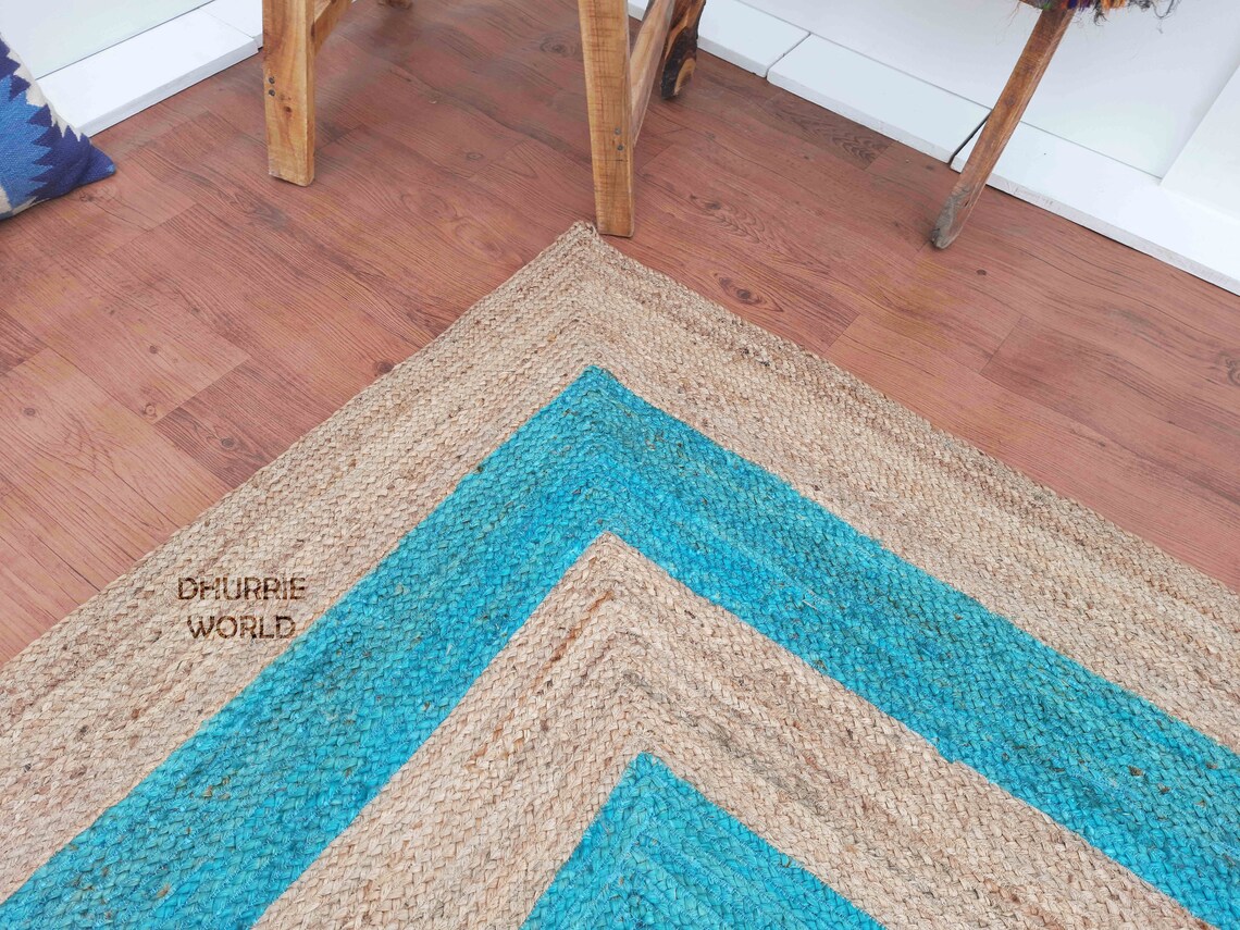 6x9 8x10 9x12 Blue Jute Braided Rug Natural Jute Area Rug Etsy