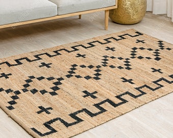 Alfombra de yute azteca, alfombra Navajo Kilim, alfombra del área suroeste, alfombra de yute tribal, alfombra de yute de tejido plano, alfombra Kilim beige, alfombra nórdica rústica