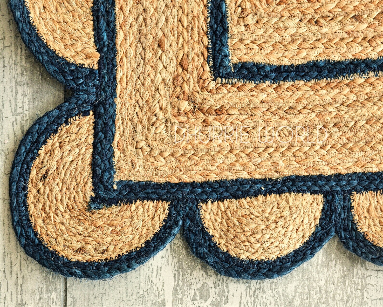 Navy Scalloped Runner Rug Jute Scallop Rug Jute Runner Rug Etsy