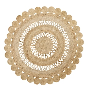 5x5, 6x6 Feet Jute Braided Round Rug, Jute Circle Rug, Handmade Rug, Bohemian Rug, Turkish Rug, Decorative Rug, Indian Rug