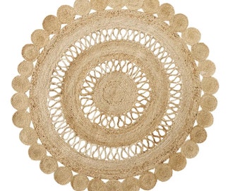 5x5, 6x6 Feet Jute Braided Round Rug, Jute Circle Rug, Handmade Rug, Bohemian Rug, Turkish Rug, Decorative Rug, Indian Rug
