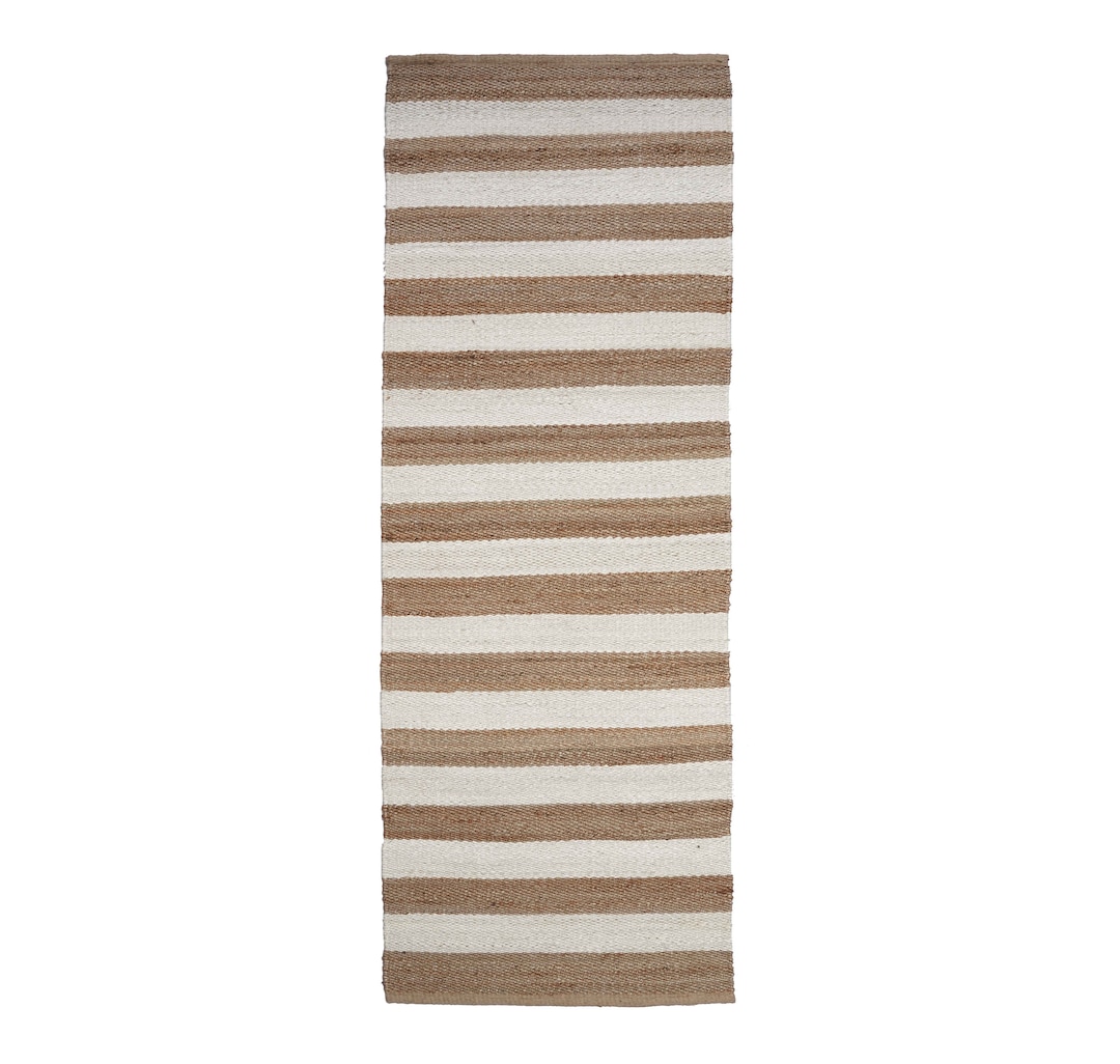 Striped Jute Hallway Runner, Boho Natural Jute Runner Rug, Custom Size