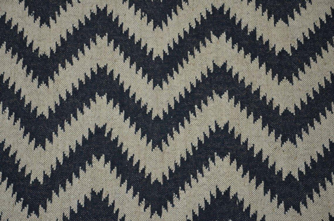Black White Chevron Wool Jute Kilim 4x6 Zig Zag Rug Etsy
