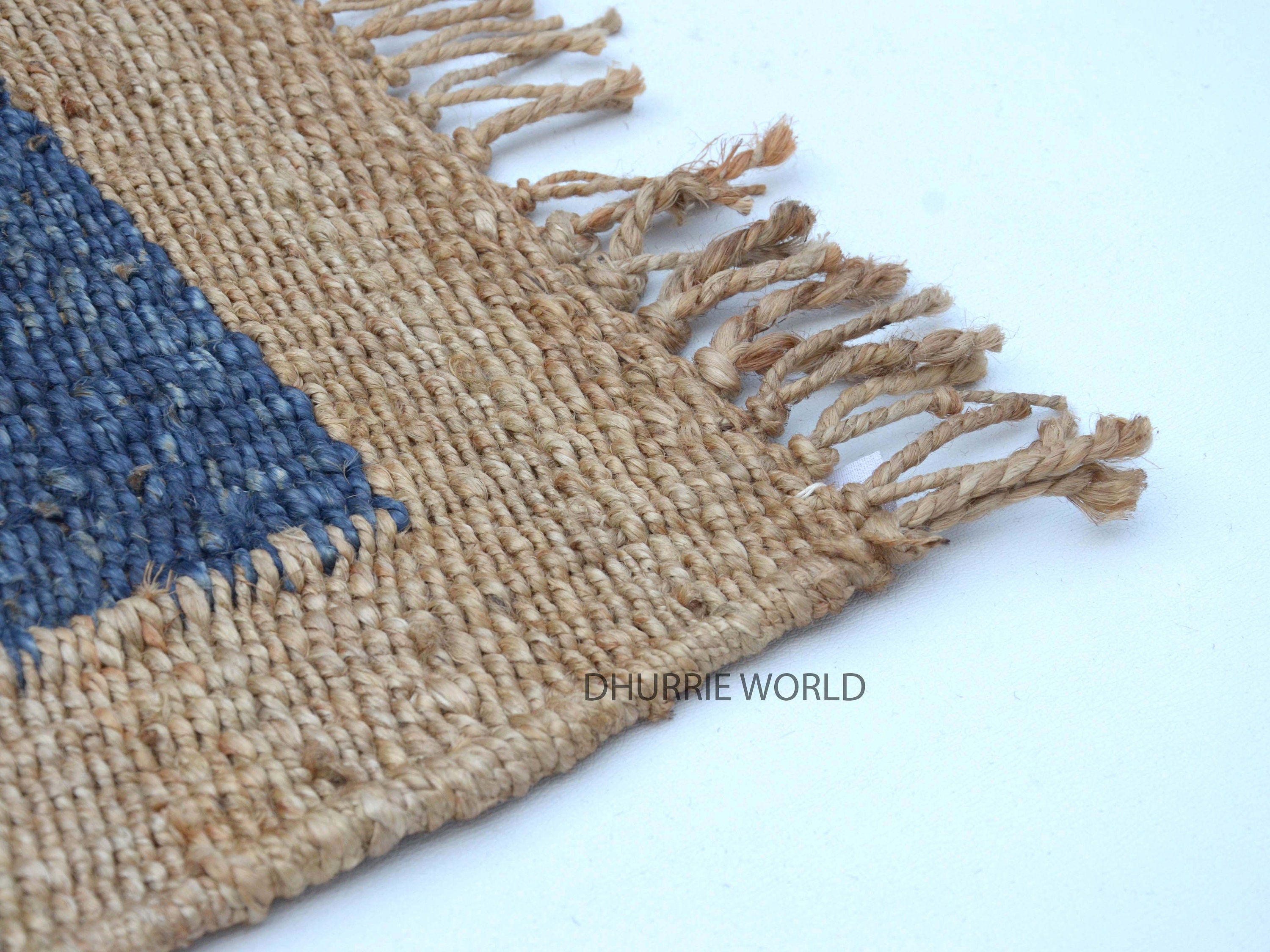 2x3 Blue Border Natural Jute Rug Bohemian Rug Blue Woven Etsy