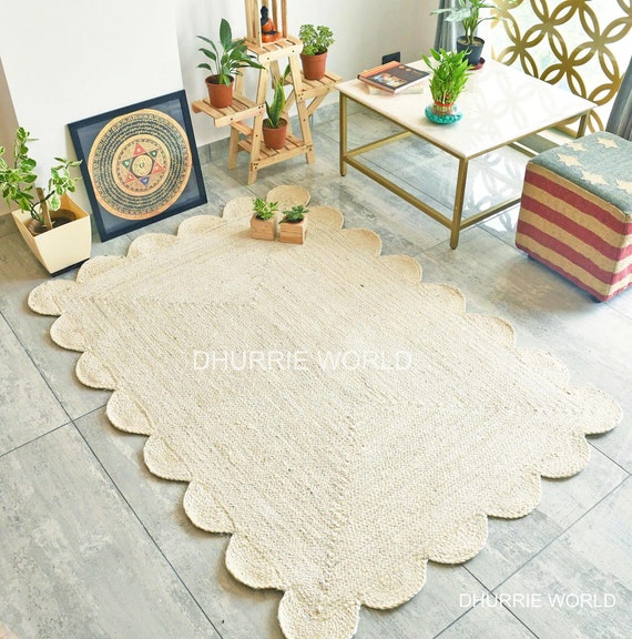 Floor & Rugs Boho Jute scalloped Rug..Customize in Any Size Scallop