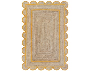 Alfombra de yute festoneada natural, alfombra festoneada, alfombra con borde festoneado, alfombra de yute, alfombra de yute bohemia, alfombra a medida, alfombra de yute para pasillo, alfombra bohemia