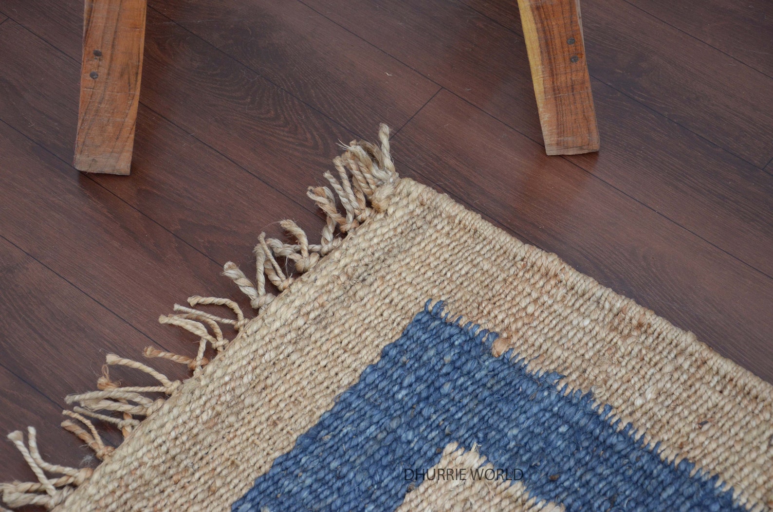 2x3 Blue Border Natural Jute Rug Bohemian Rug Blue Woven Etsy