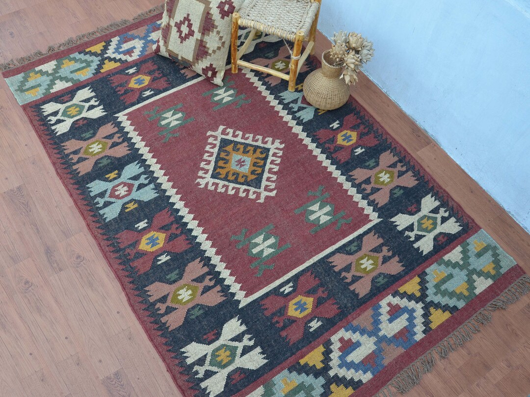 5x8 Moroccan Jute Rug Kilim Rug Woven Jute Rug Indian Etsy