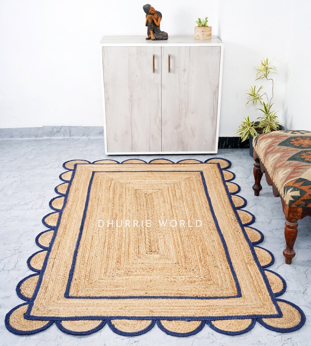 Scalloped Jute Rug, Natural Scalloped Edge Rug, Custom Size Rug, Boho