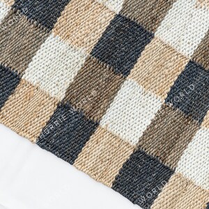 Checkered Jute Rug in Beige, white & Grey color