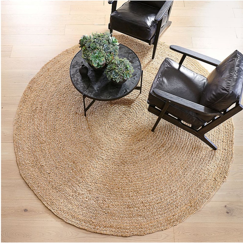4x4 5x5 6x6 7x7 8x8 Jute Braided Round Rug Natural Fiber Etsy