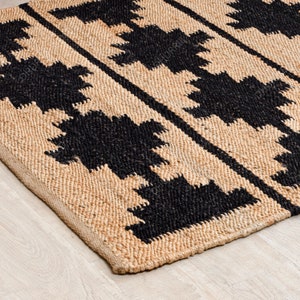 Checkered Natural Jute Rug, Handwoven Jute Rug, Custom Size Rug, Hallway Runner, Jute Hemp Sisal Rug, Boho Decor Rug, Jute Area Rug