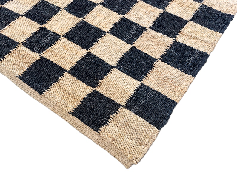 Checkered Jute Rug, Custom Size Runner Rug, Hallway Runner, Boho Jute Rug, Large Jute Rug, Checker Board Rug, Indian Jute Rug image 8