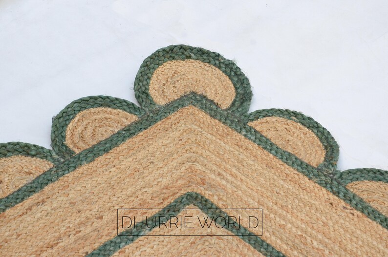 Scalloped Jute Rug Emerald Green Scallop Rug Natural Jute Etsy