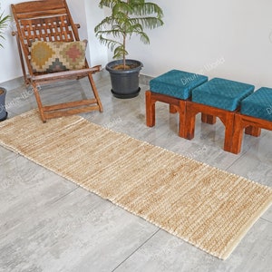 Natürlicher Jute-läufer, Wollteppich, Wohnzimmerteppich, Juteteppich, Handgewebter Teppich, Juteteppich