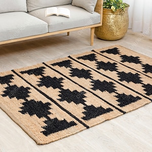 Checkered Natural Jute Rug, Boho Decor Rug, Jute Area Rug, Handwoven Jute Rug, Custom Size Rug, Hallway Runner, Jute Hemp Sisal Rug
