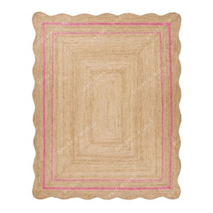 Jute Scalloped Rug, Natural Jute Area Rug, Bohemian Jute Rug, Scallop Shape Rug, Custom Size Rug, Coastal Jute Rug, Wavy Jute Rug