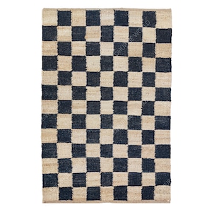 Checkered Jute Area Rug with Beige and Black Checks