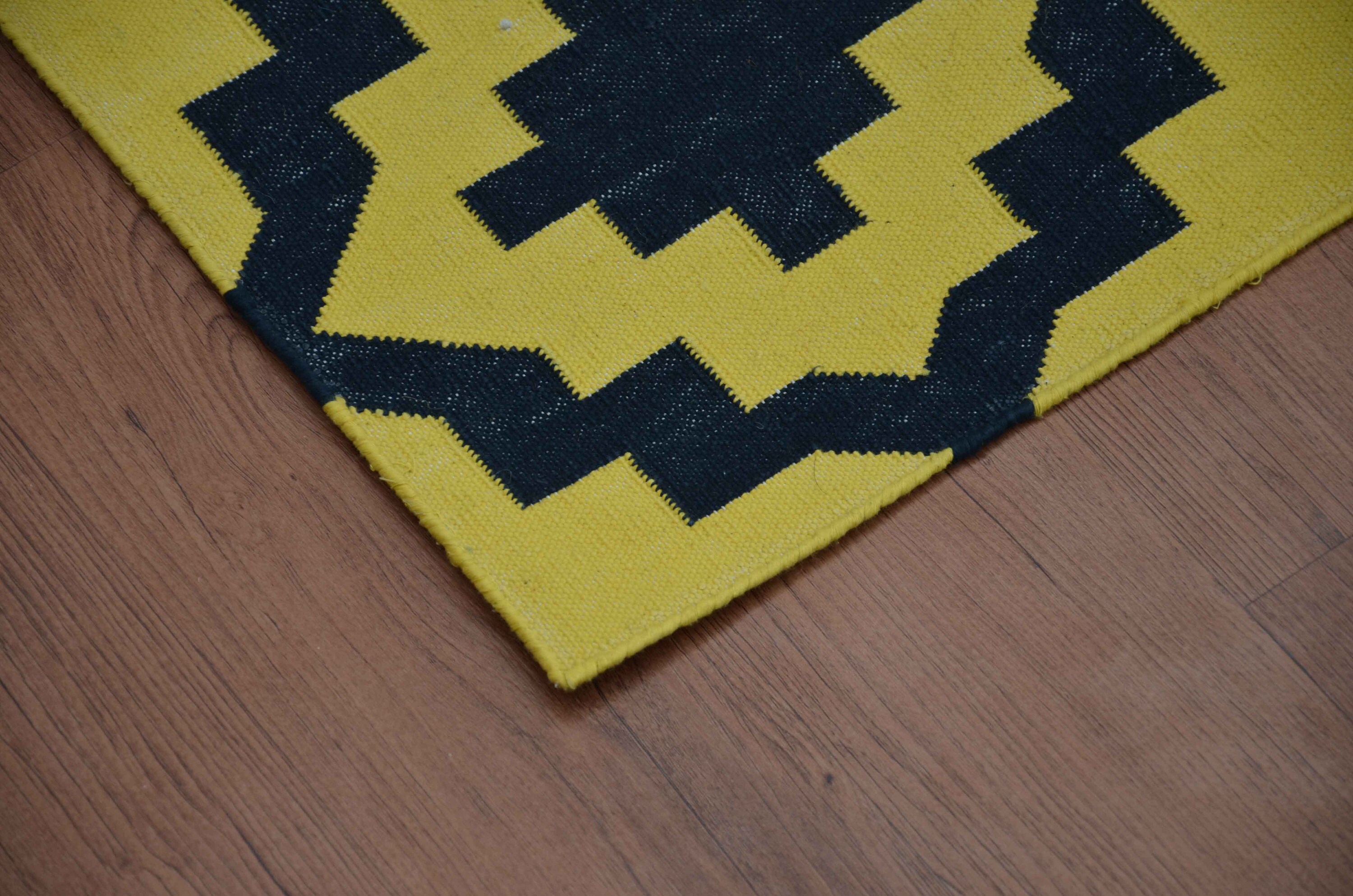 Yellow Cotton Dhurrie Rug 2x3 Navajo Rug Geometrical Rug Etsy