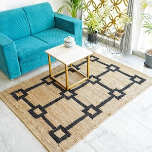 Geometric Hemp Jute Rug, Bohemain Natural Jute Rug, Boho Decor Jute Area Rug, Custom Size Rug, Living Room Rug, Handwoven Jute Runner Rug