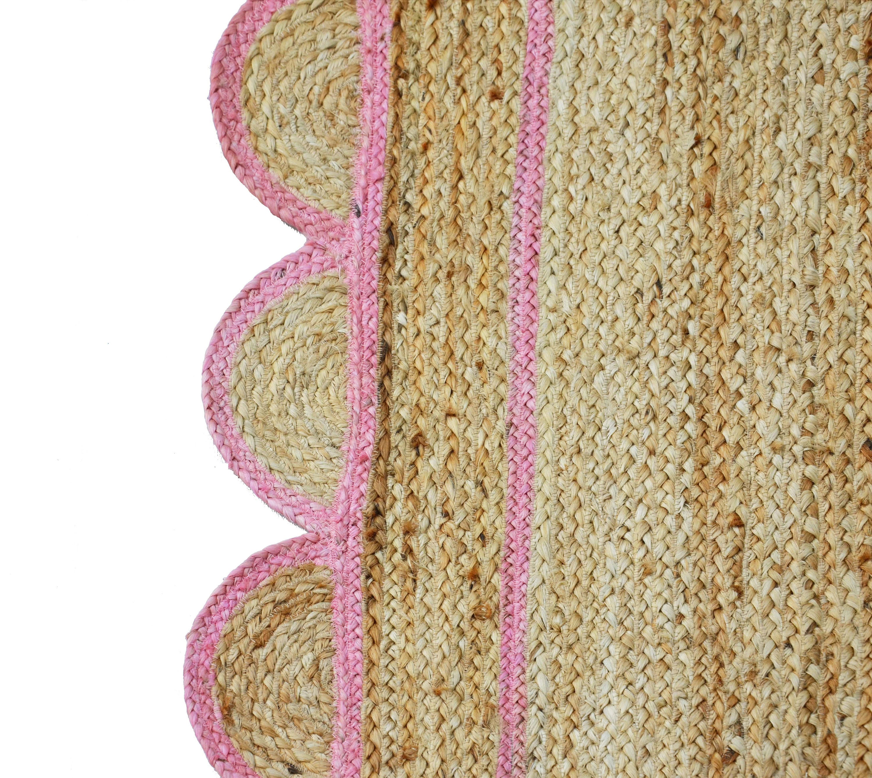 Light Pink Scalloped Jute Rug Scallop Rug Boho Area Rug Etsy