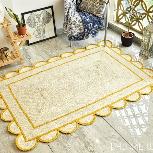 Scalloped Natural Jute Rug Scallop Edge Bohemian Jute Rug Etsy