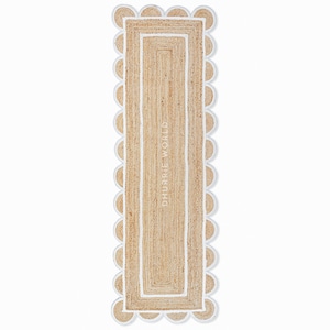 Jute Scallop Rug with Off White Border Runner Rug