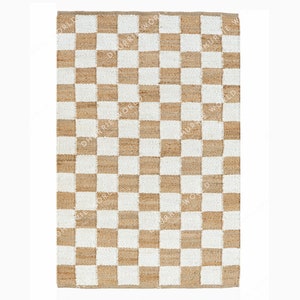 Geblokt vloerkleed, boho natuurlijk jute vloerkleed, vloerkleed met getextureerde strepen, boho vloerkleed, aangepast formaat vloerkleed, gebroken wit vloerkleed, jute loper, modern vloerkleed