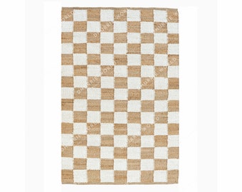 Checkered Rug, Boho Natural Jute Rug, Textured Stripe Area Rug, Bohemian Rug, Custom Size Rug, Off White Rug, Jute Runner Rug, Modern Rug