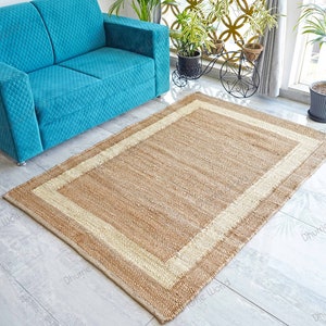 Boho Natural Jute Bordered Area Rug, Bohemian Rug, Hemp Rug, Custom Size Rug, Sisal Rug, Turkish Rug, Moroccan Rug, Decor Rug