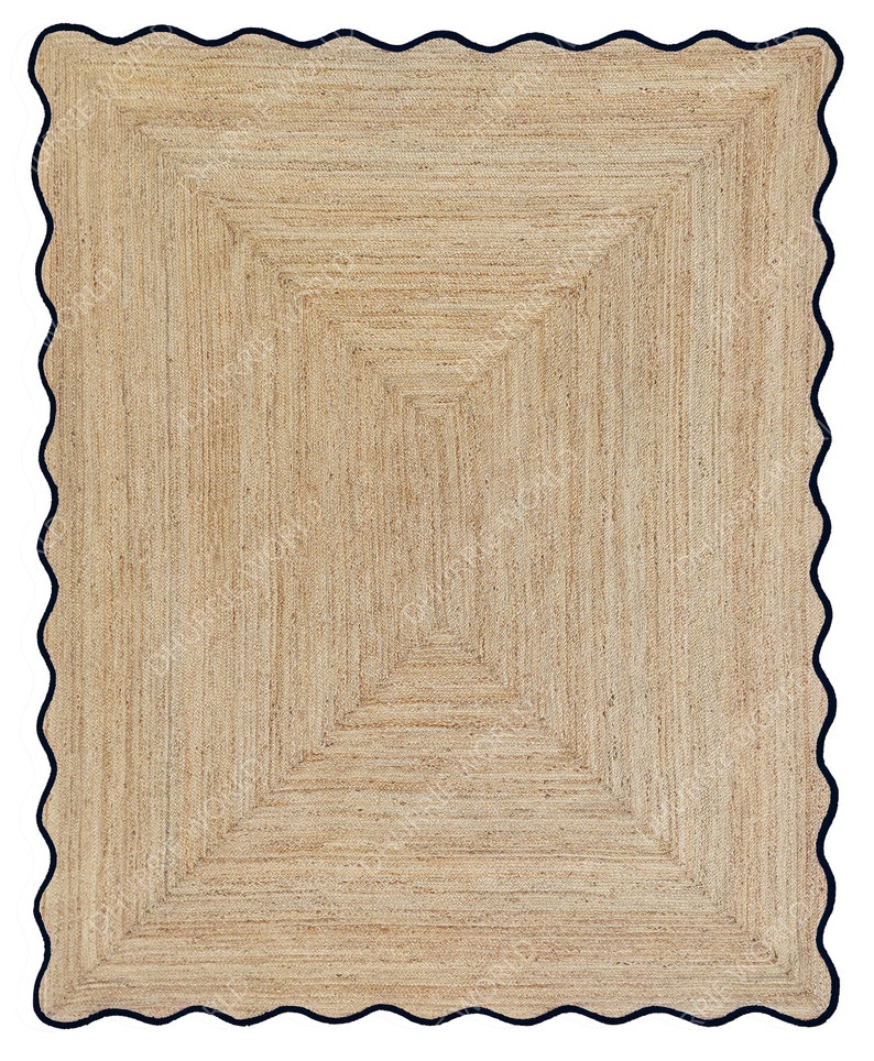 Wave Scalloped Jute Area Rug for boho decor