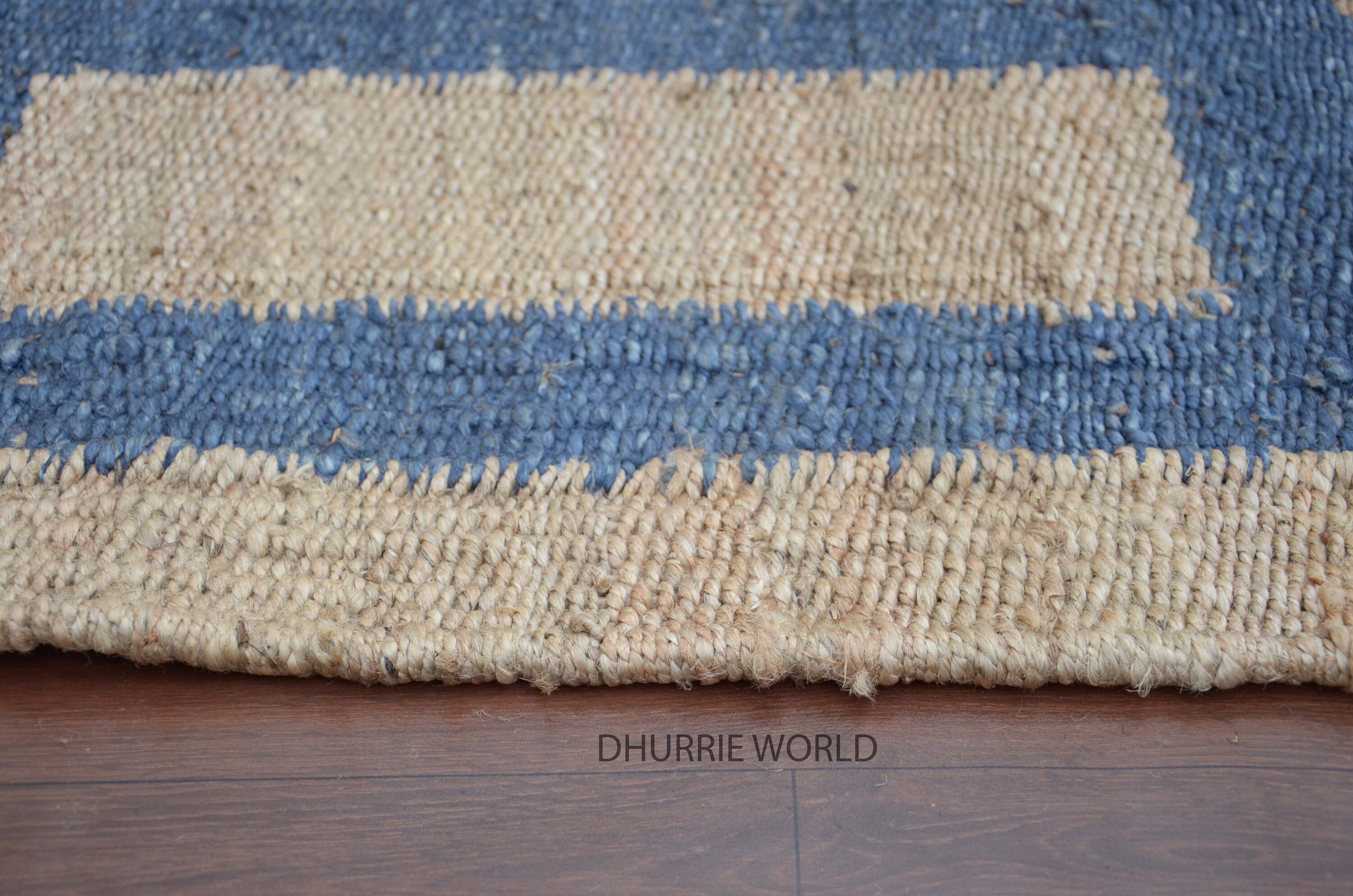 2x3 Blue Border Natural Jute Rug Bohemian Rug Blue Woven Etsy