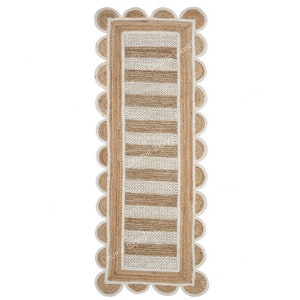 Scalloped Runner Rug, Jute Scallop Rug, Jute Off White Runner Rug, Natural Jute Rug, Hallway Runner Rug, Runner Custom Rug, Decorative Rug
