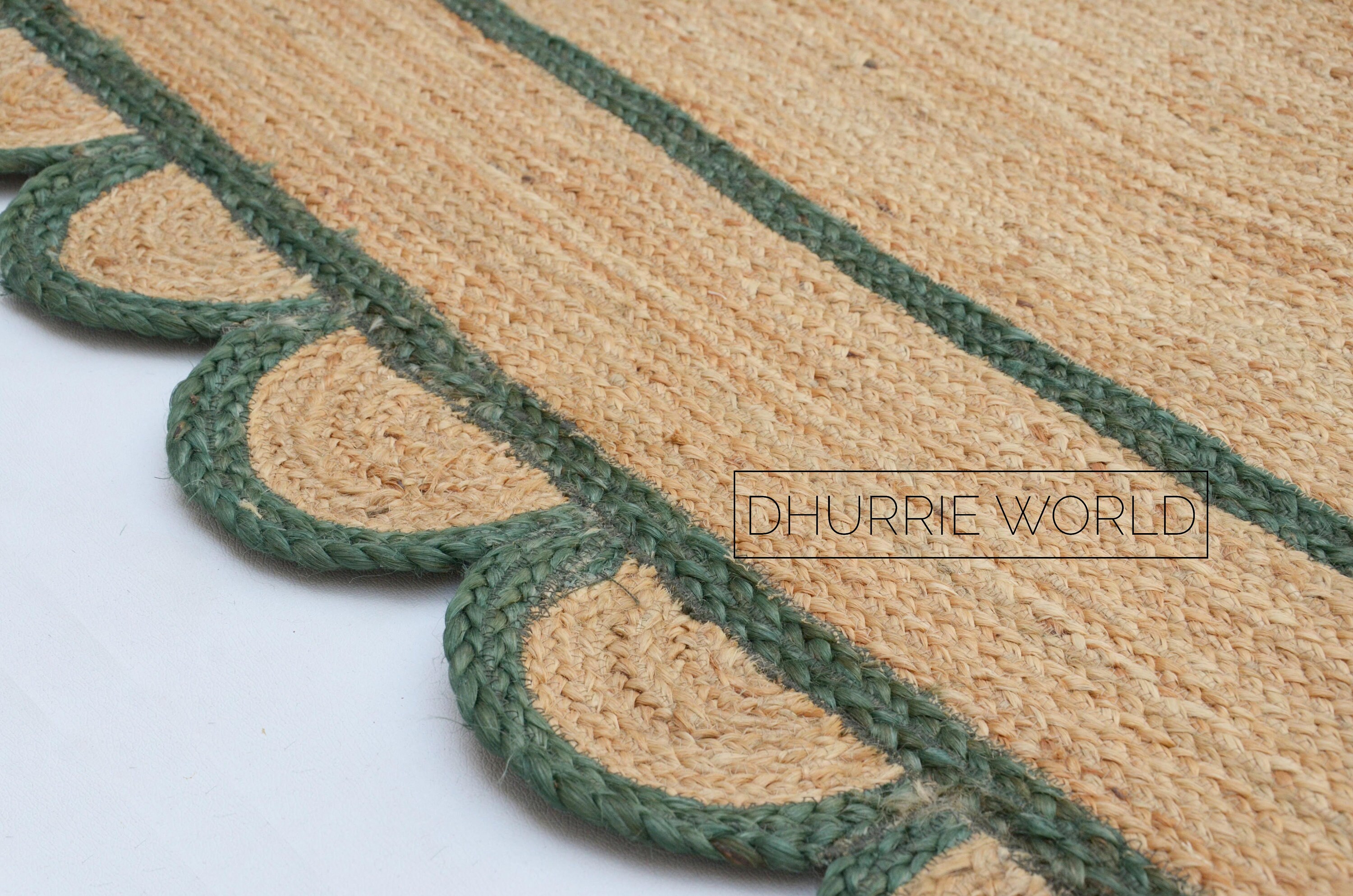 Scalloped Jute Rug Green Scallop Rug Natural Jute Rug Etsy