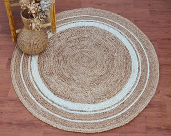 4x4, 5x5 Natürlicher Juteteppich, runder Teppich, Kreisteppich, Nachhaltiger Naturfaserteppich, Handgemachter geflochtener Teppich Boho-Dekorteppich