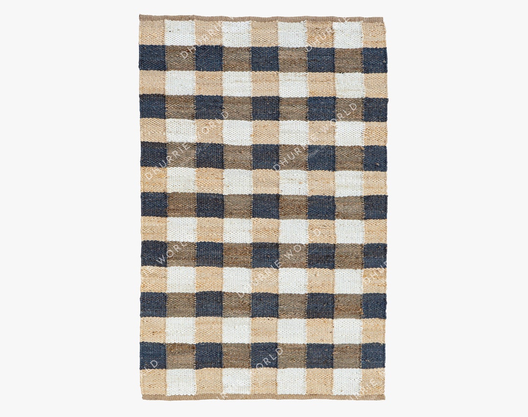 Checkered Jute Rug, Natural Jute Rug, Jute Runner Rug, Textured Boho ...