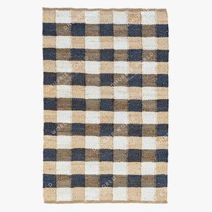 Checkered Jute Rug in Beige, white & Grey color