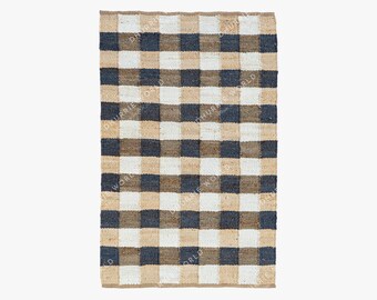 Tappeto di iuta a scacchi, tappeto di iuta naturale, tappeto runner di iuta, tappeto Boho Area strutturato, tappeto Boho, tappeto di dimensioni personalizzate, tappeto bianco sporco