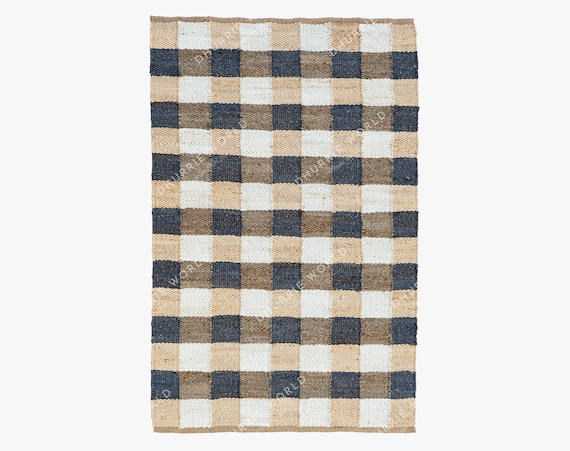 Checkered Jute Rug, Natural Jute Rug, Jute Runner Rug, Textured Boho Area Rug, Bohemian Rug, Custom Size Rug, Off White Rug
