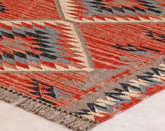 Kilim Rug, Handwoven Wool Jute Rug, Bohemian Indian Jute Rug, Moroccan Rug, Boho Jute Rug Southwestern Nordic Kilim Rug Vintage Kilim Rug