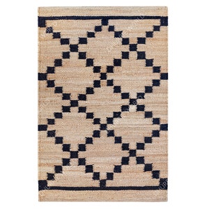 Natural Jute Area Rug, Boho Runner Rug, Custom Size Rug, Traditional India Rug, Moroccan Rug, Black Jute Rug
