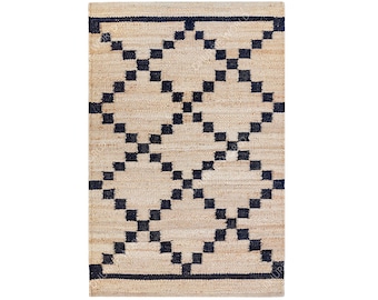 Alfombra de área de yute natural, alfombra boho runner, alfombra de tamaño personalizado, alfombra tradicional de la India, alfombra marroquí, alfombra de yute negro