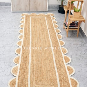 Scalloped Runner Rug, Jute Scallop Rug, Off White Jute Runner Rug, Natural Jute Rug, Hallway Runner Rug, Runner Custom Rug image 4