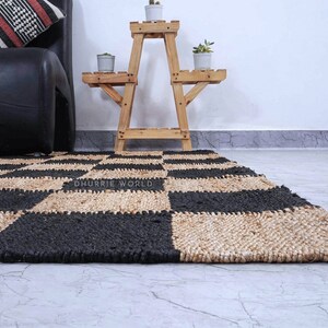 Checkered Jute Rug, Natural Jute Area Rug, Jute Runner Rug, Textured ...