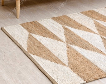 Alfombra de yute natural, alfombra de yute boho navajo, alfombra boho, alfombra kilim de yute, alfombra de área de yute, alfombra de yute tejida a mano, alfombra turca, alfombra de yute a rayas